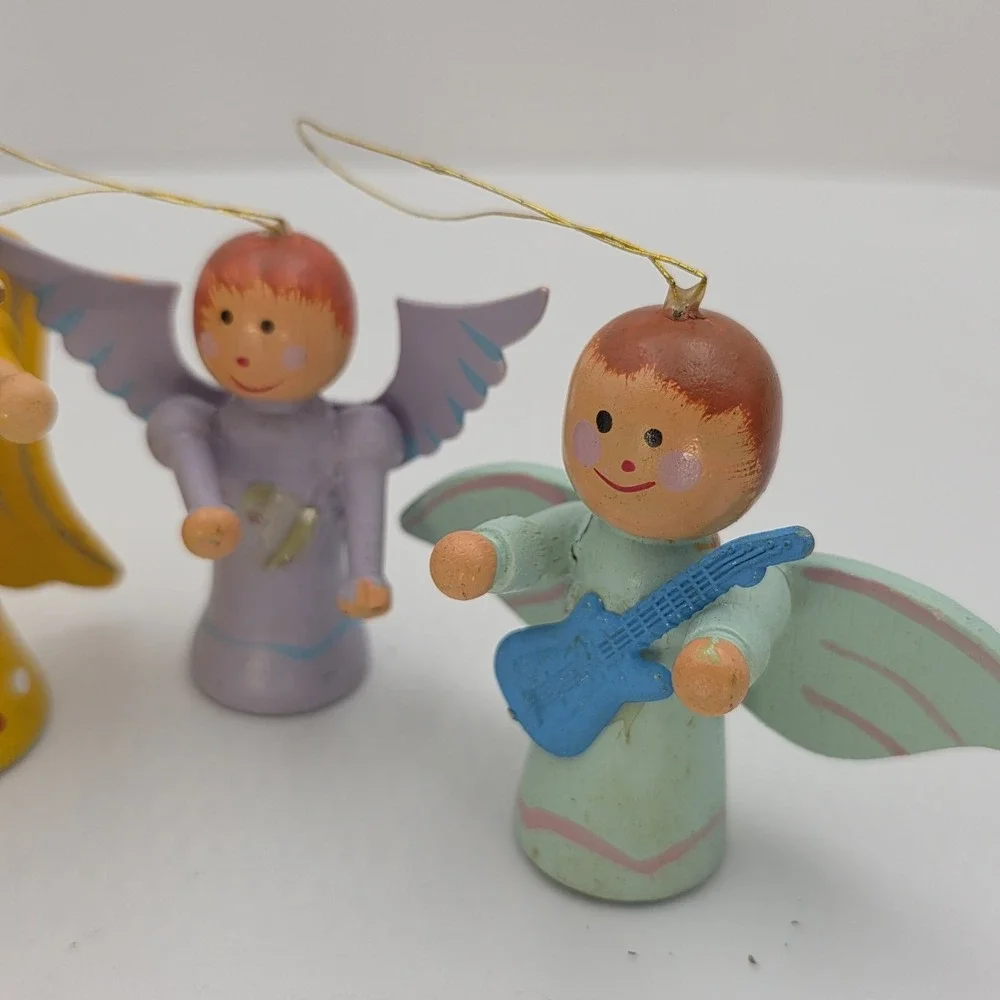 VTG Wood Angel Ornament Lot Hand Painted‎ Christmas Choir Missing Instruments